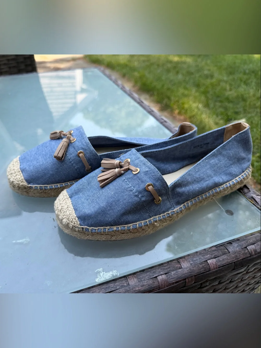 Talbots Blue Espadrille Flats with Tan Tassels Like New !  Size 7